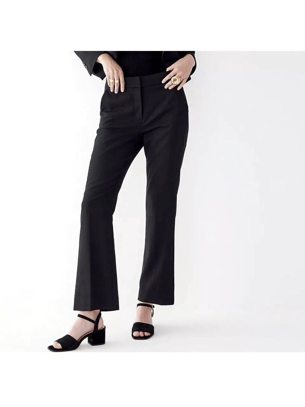 J.Crew Willa Flare Cropped Pants Black Trousers High Rise Italian City Wool Sz 6